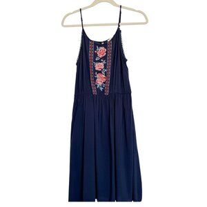 Andree By Unit Womens Navy Dress with Embroidered Flowers Size Medium